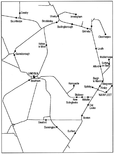 The total extent of Bateman's trading area in 1920 and its link with the rail network.