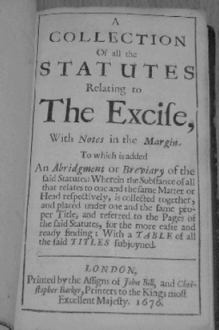Title page from A Collection of all the Statutes Relating to the Excife, With Notes in the Margin