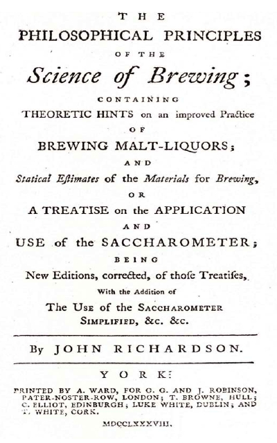 Figure 2. Title page from John Richardson's 1788 book on
brewing