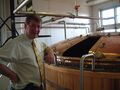 The mash tun with Dr Powell Evans
